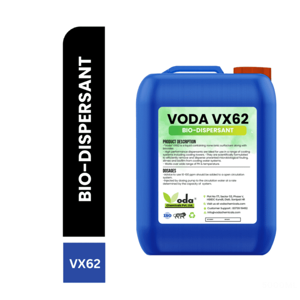 A bottle of chemical bio-dispersant placed on a laboratory table. The label on the bottle clearly identifies it as a bio-dispersant, with instructions and safety warnings. The liquid inside the bottle is transparent, and the bottle has a secure cap. The image highlights the role of bio-dispersants in breaking down and dispersing oil spills or other organic pollutants in water environments, aiding in their natural degradation.