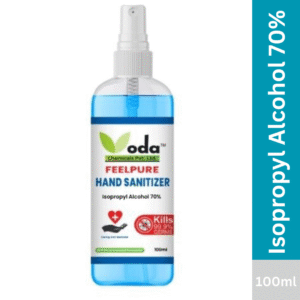 Isopropyl Alcohol 70%: Bottle of isopropyl alcohol with a label indicating 70% concentration, a common disinfectant for sanitization purposes.